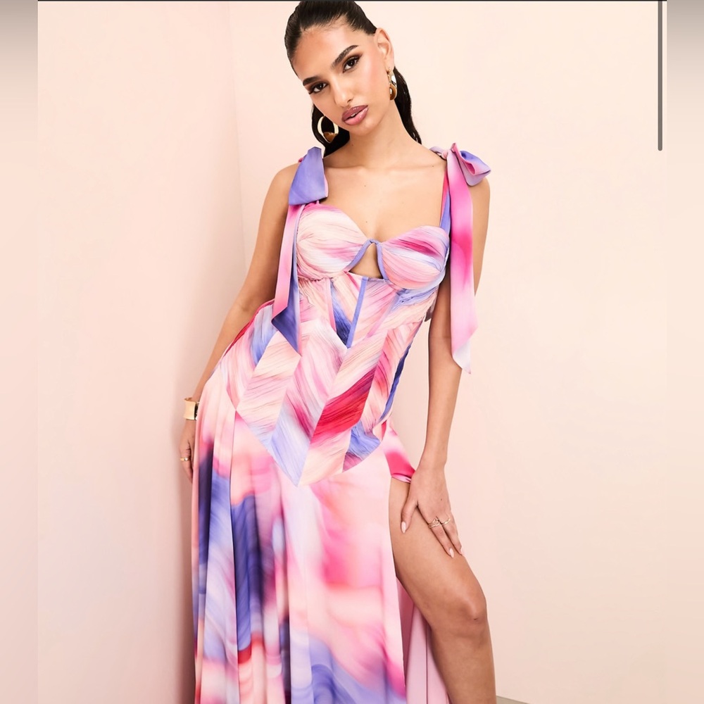 NWT ASOS Women's Yellow Chiffon Tie Shoulder Cut-out Maxi Dress Size 14